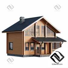 Двухэтажный деревянный дом с крыльцом