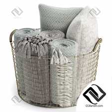 Металлическая корзина с подушками и пледами Metal basket with pillows and blankets