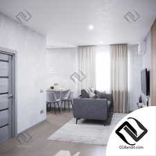 Grey Wood Apartment 3D Scene интерьер