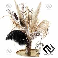 Декоративный набор Decor set from dried flowers with black feather