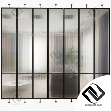 Вращающаяся металлическая перегородка с матовым рифленым стеклом Revolving metal partition with frosted corrugated glass