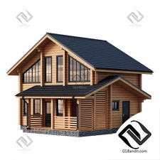Двухэтажный деревянный дом с крыльцом