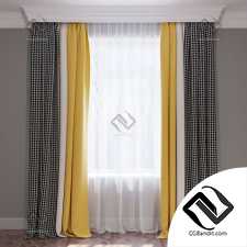 Шторы Curtains yellow beige and houndstooth