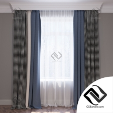 Шторы Curtains blue beige and houndstooth