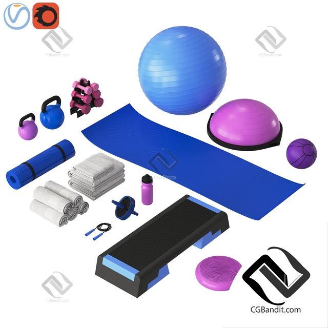 Спортивный инвентарь Sports equipment Home Fitness Set 3D модель скачать на CGBandit в формате 3d max, 3ds, obj, fbx, материалы Vray, Corona Render