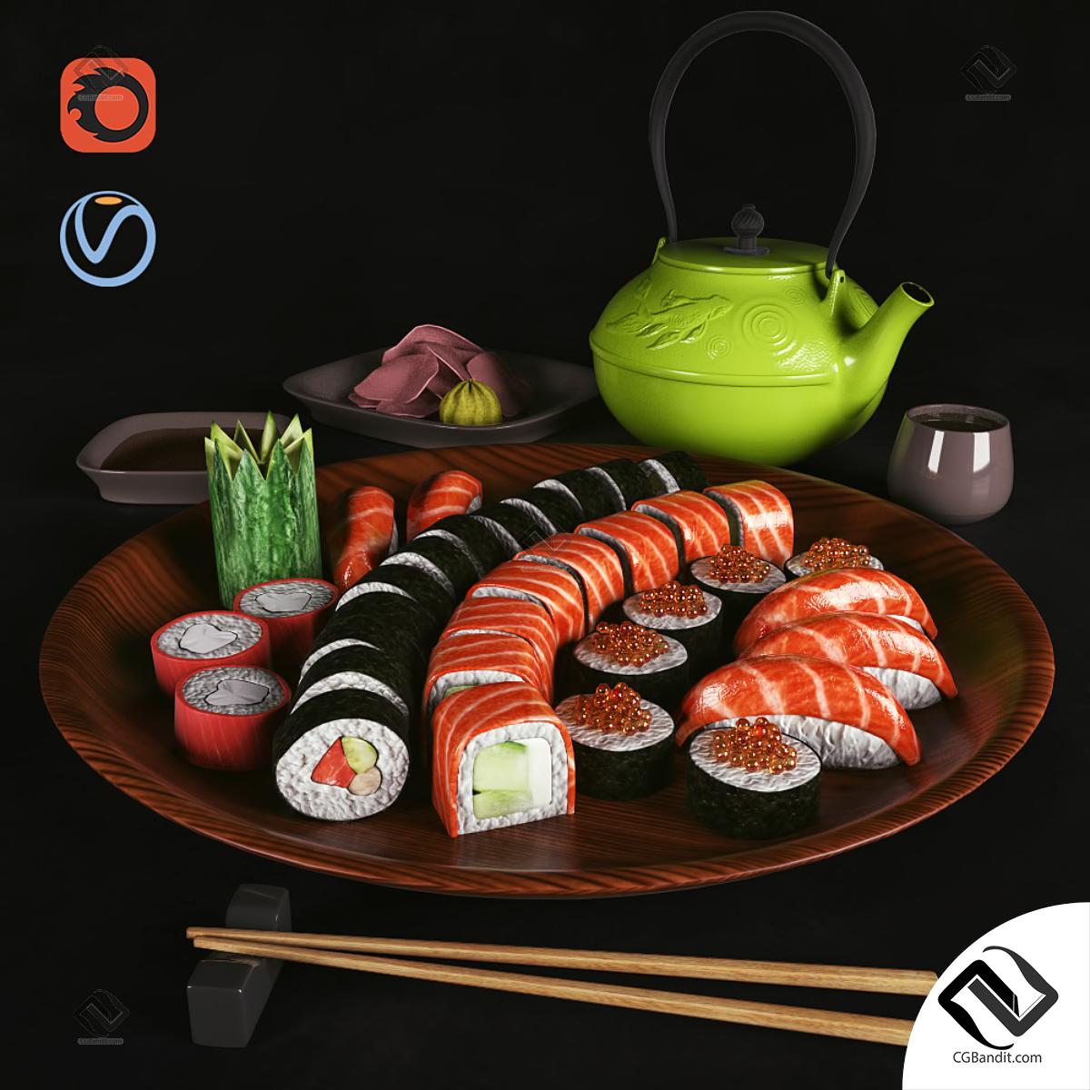 Sushi 3D модель скачать на CGBandit в формате 3d max, 3ds, obj, fbx,  материалы Vray, Corona Render