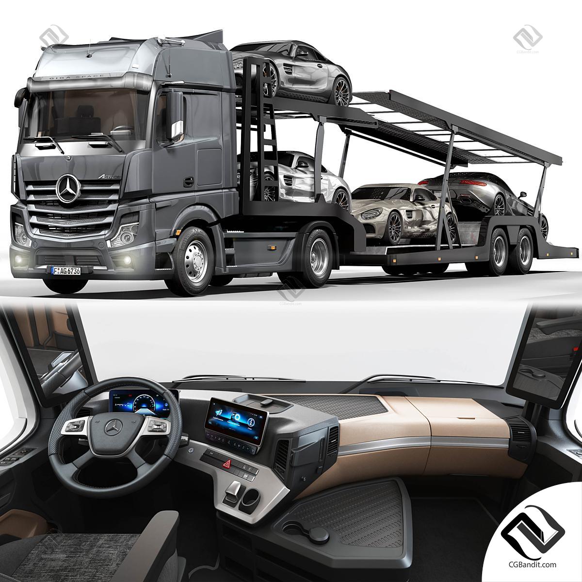 Транспорт Mercedes Actros 3D модель скачать на CGBandit в формате 3d max,  3ds, obj, fbx, материалы Vray, Corona Render