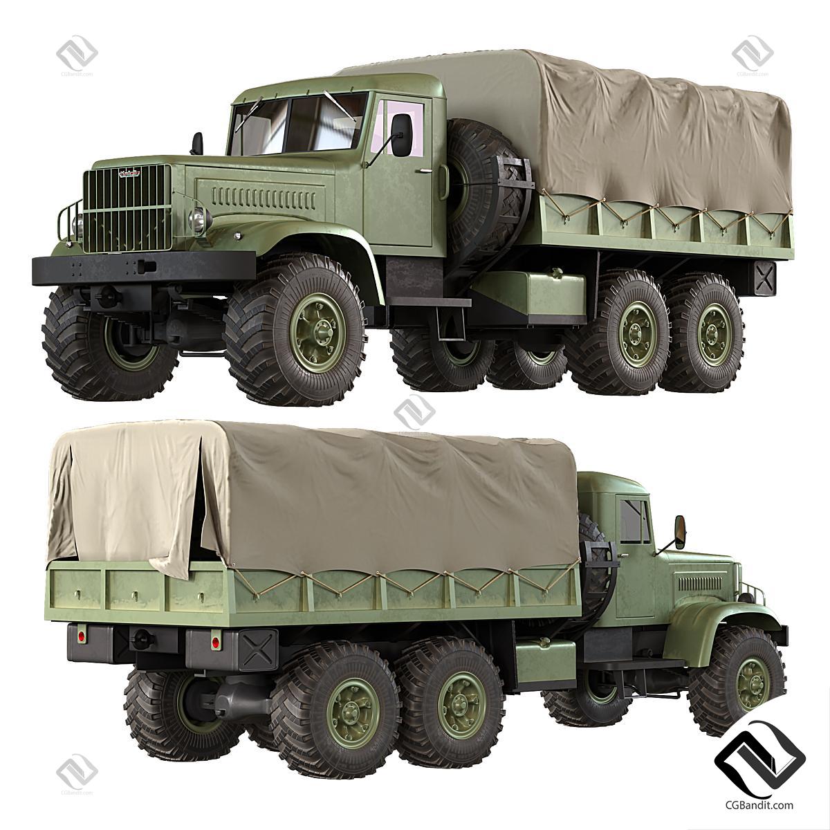 Транспорт Transport KrAZ-214 3D модель скачать на CGBandit в формате 3d  max, 3ds, obj, fbx, материалы Vray, Corona Render