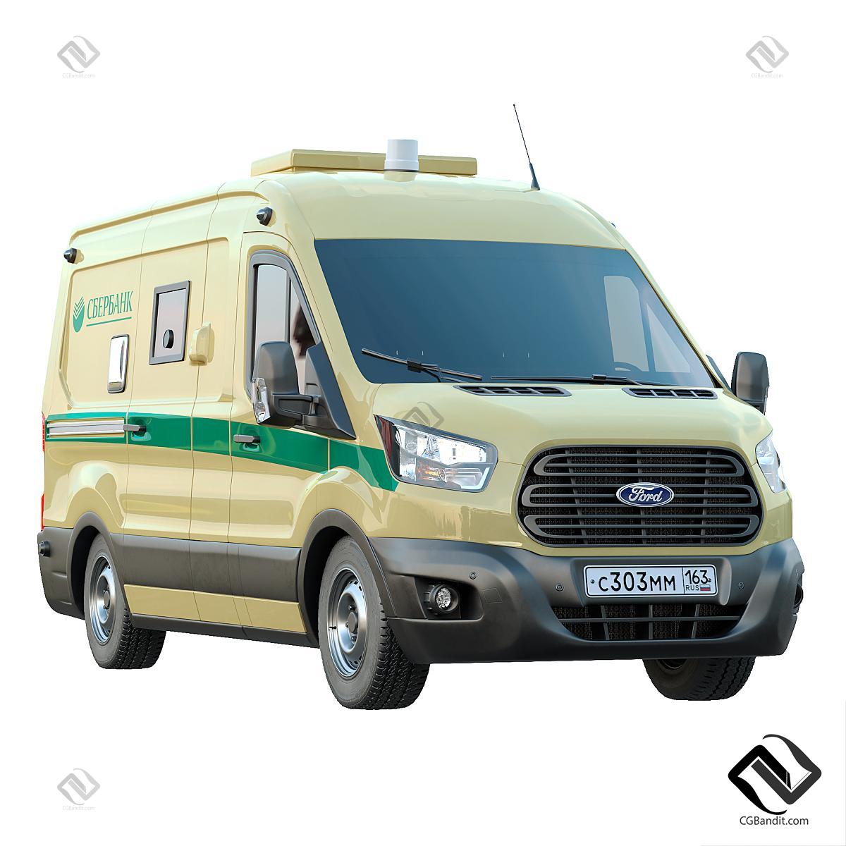 Ford Transit Collection Sberbank 3D модель скачать на CGBandit в формате 3d  max, 3ds, obj, fbx, материалы Vray, Corona Render