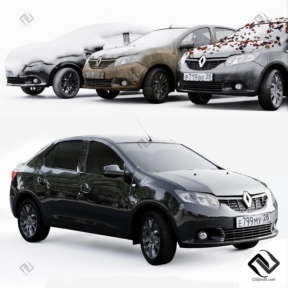 Автомобиль Renault Logan 3D модель скачать на CGBandit в формате 3d max,  3ds, obj, fbx, материалы Vray, Corona Render