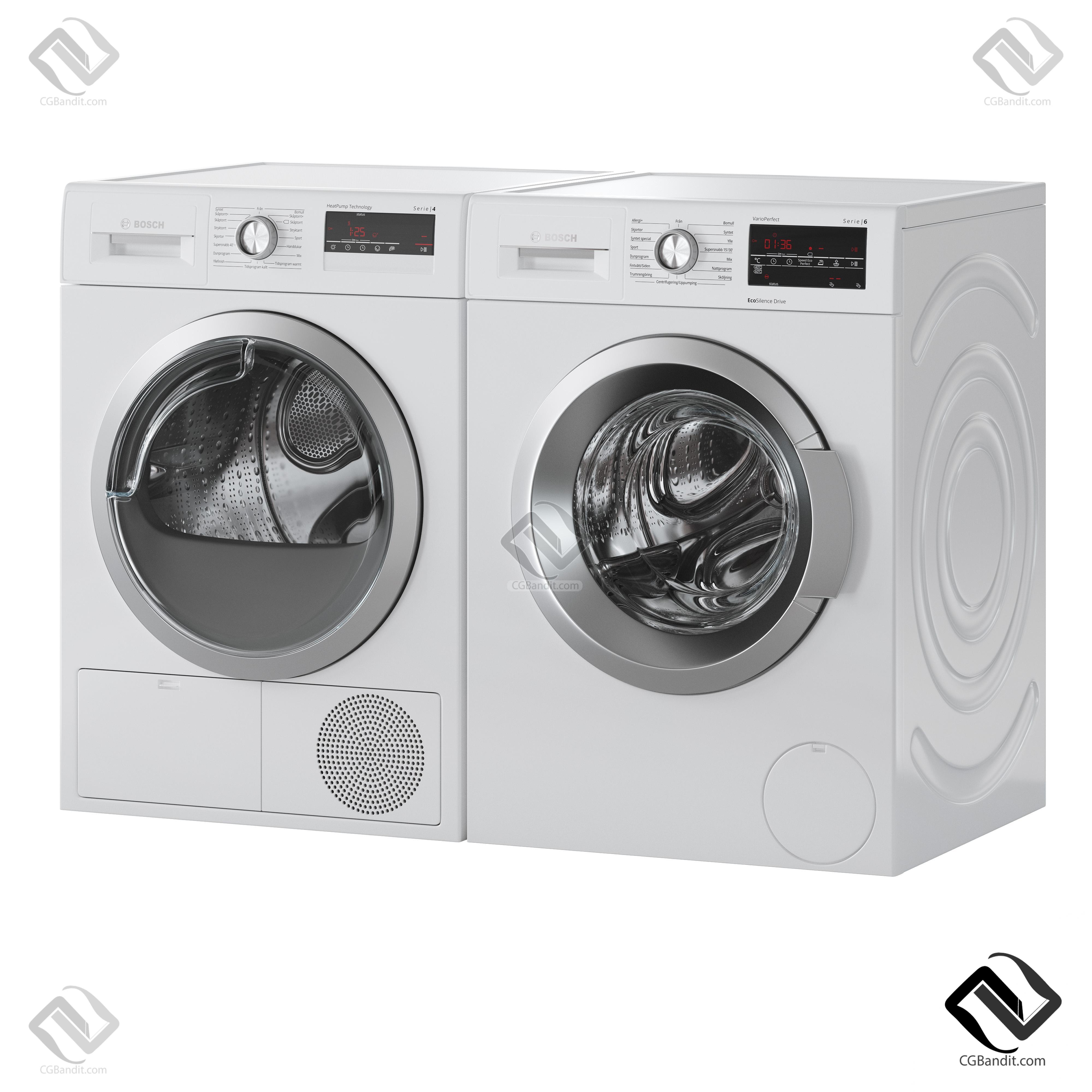 Bosch Washer Dryer Serie 6 3D модель скачать на CGBandit в формате 3d max,  3ds, obj, fbx, материалы Vray, Corona Render