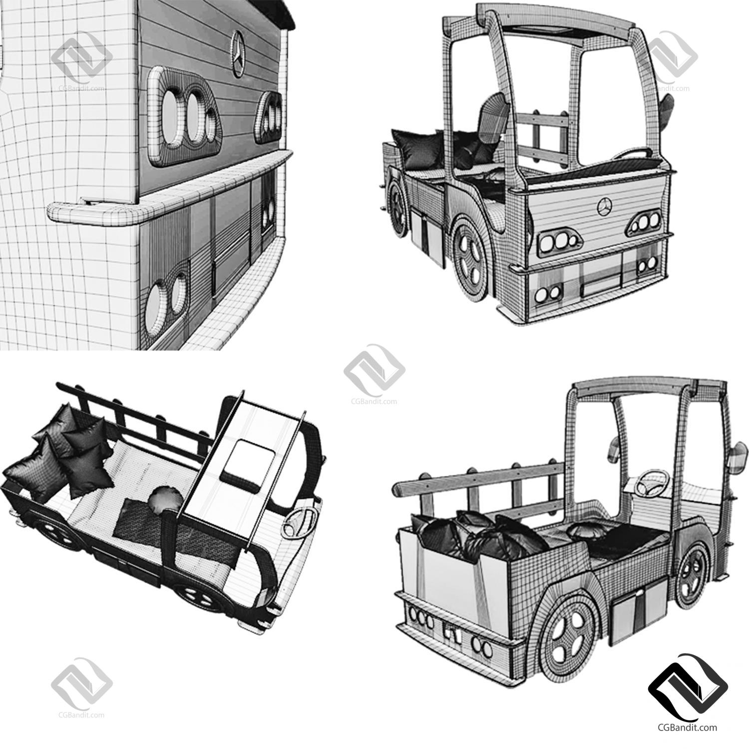 Детская кровать пожарная машина Car Kids Bed 3D модель скачать на CGBandit  в формате 3d max, 3ds, obj, fbx, материалы Vray, Corona Render