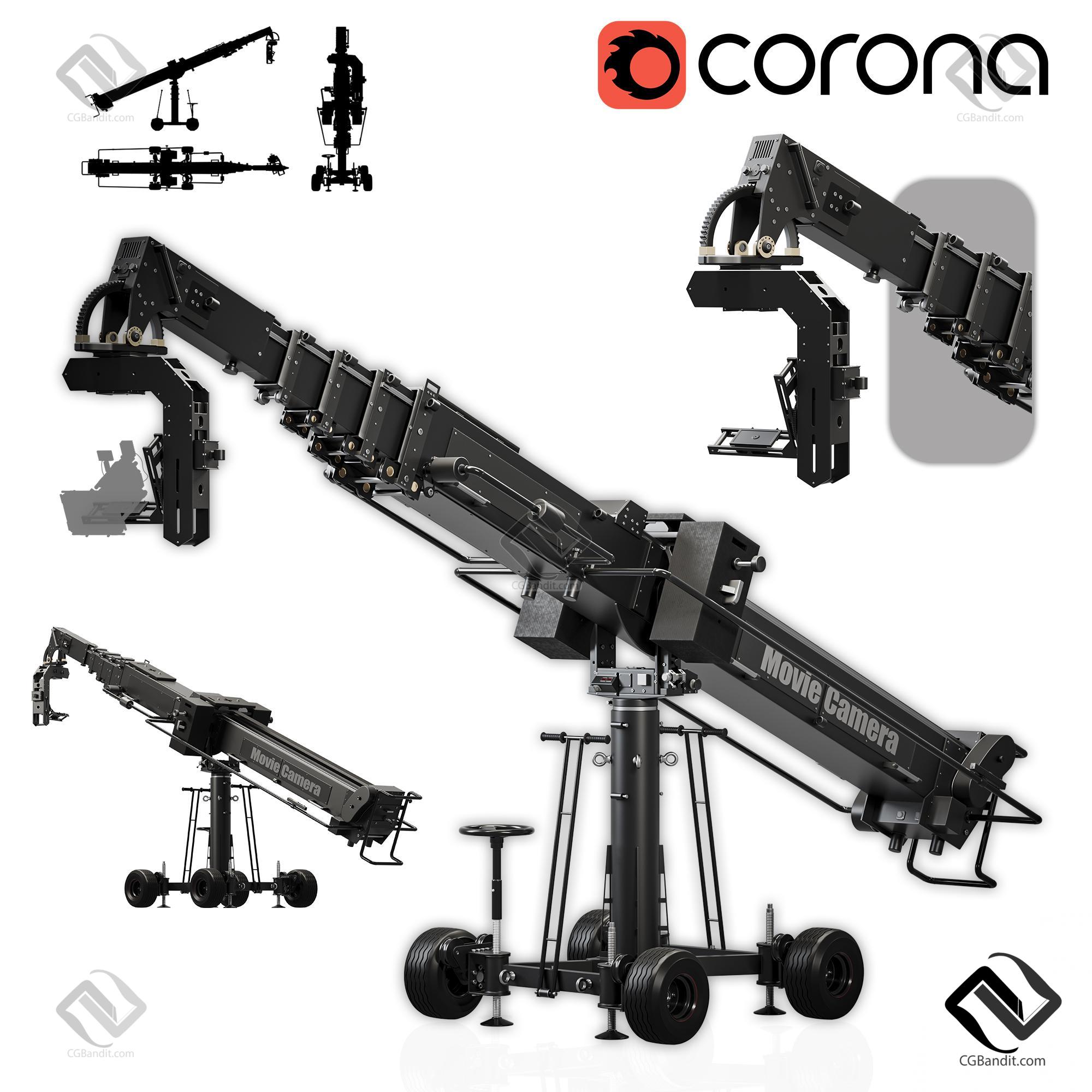 Movie crane camera black 3D модель скачать на CGBandit в формате 3d max,  3ds, obj, fbx, материалы Vray, Corona Render