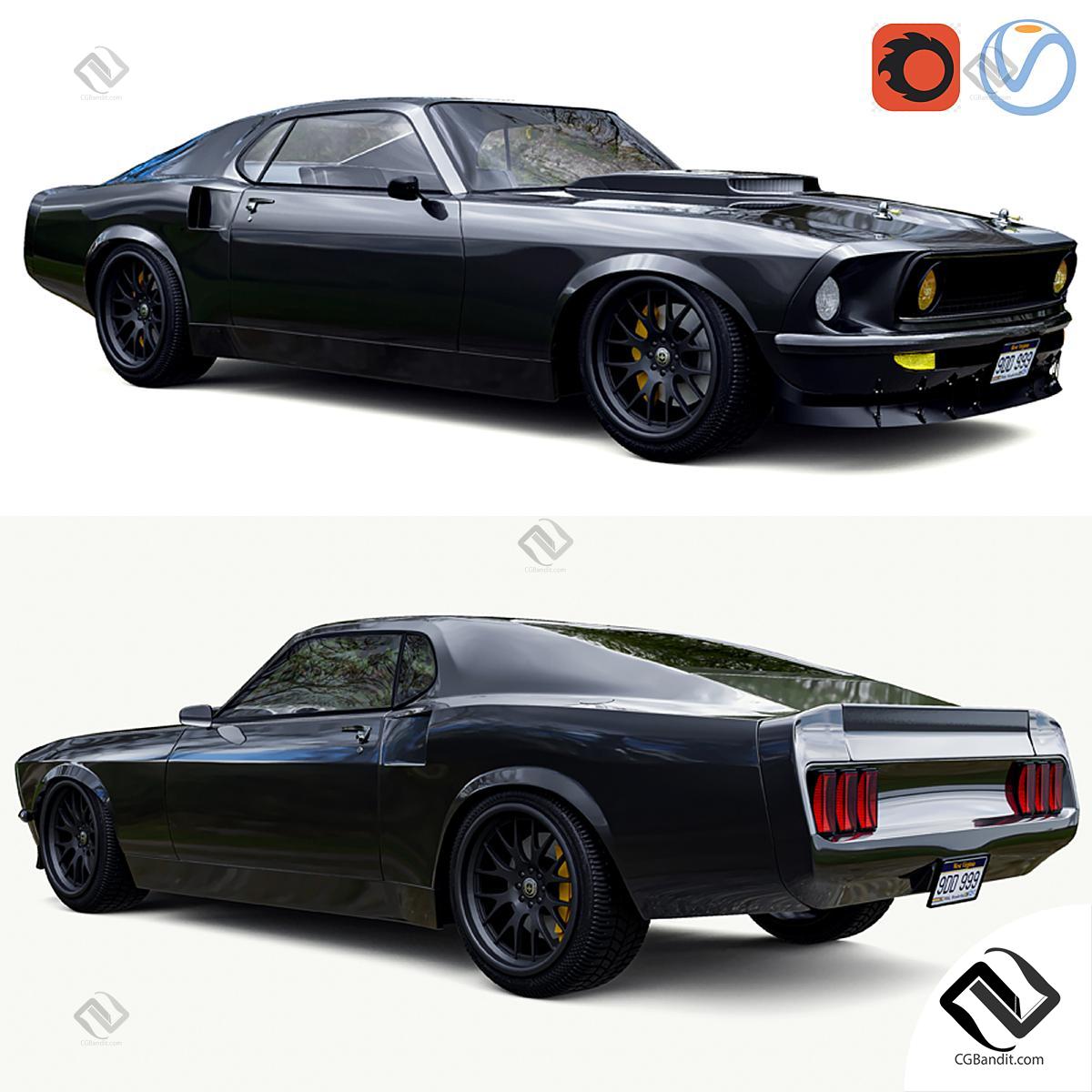 Транспорт Ford Mustang Mach 1969 3D модель скачать на CGBandit в формате 3d  max, 3ds, obj, fbx, материалы Vray, Corona Render