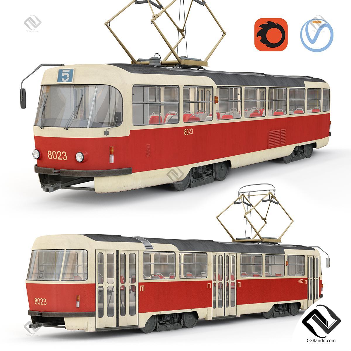 Трамвай Tatra T3 3D модель скачать на CGBandit в формате 3d max, 3ds, obj,  fbx, материалы Vray, Corona Render