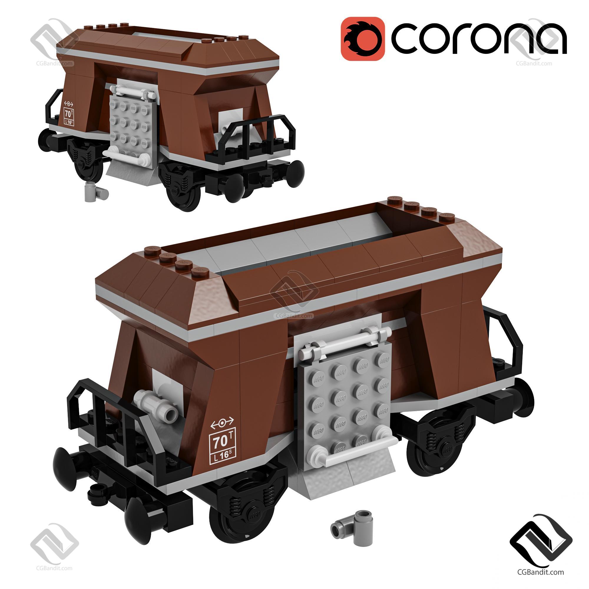 Train Lego Coal Hopper 3D модель скачать на CGBandit в формате 3d max, 3ds,  obj, fbx, материалы Vray, Corona Render