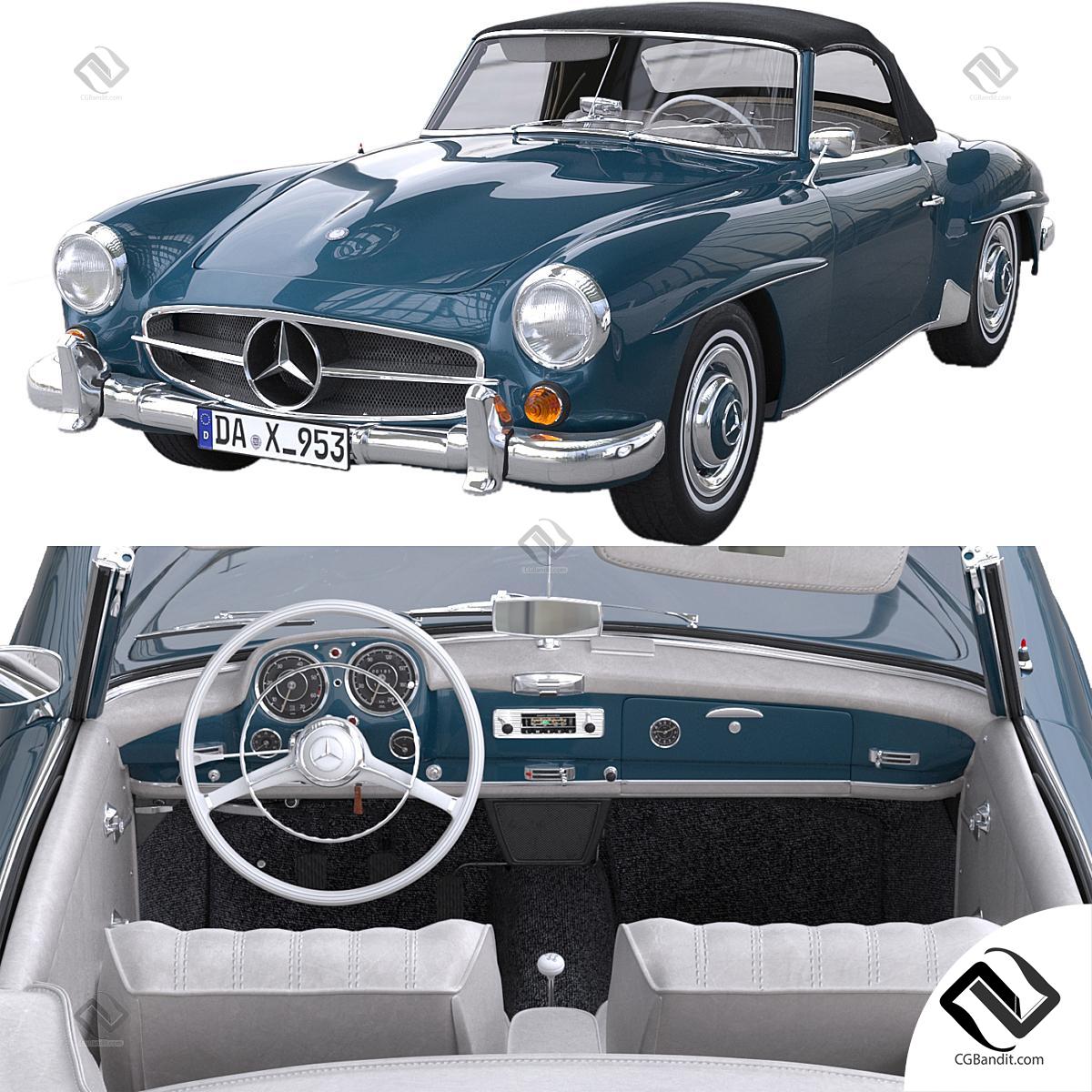 Транспорт Mercedes-Benz 190 SL 3D модель скачать на CGBandit в формате 3d  max, 3ds, obj, fbx, материалы Vray, Corona Render