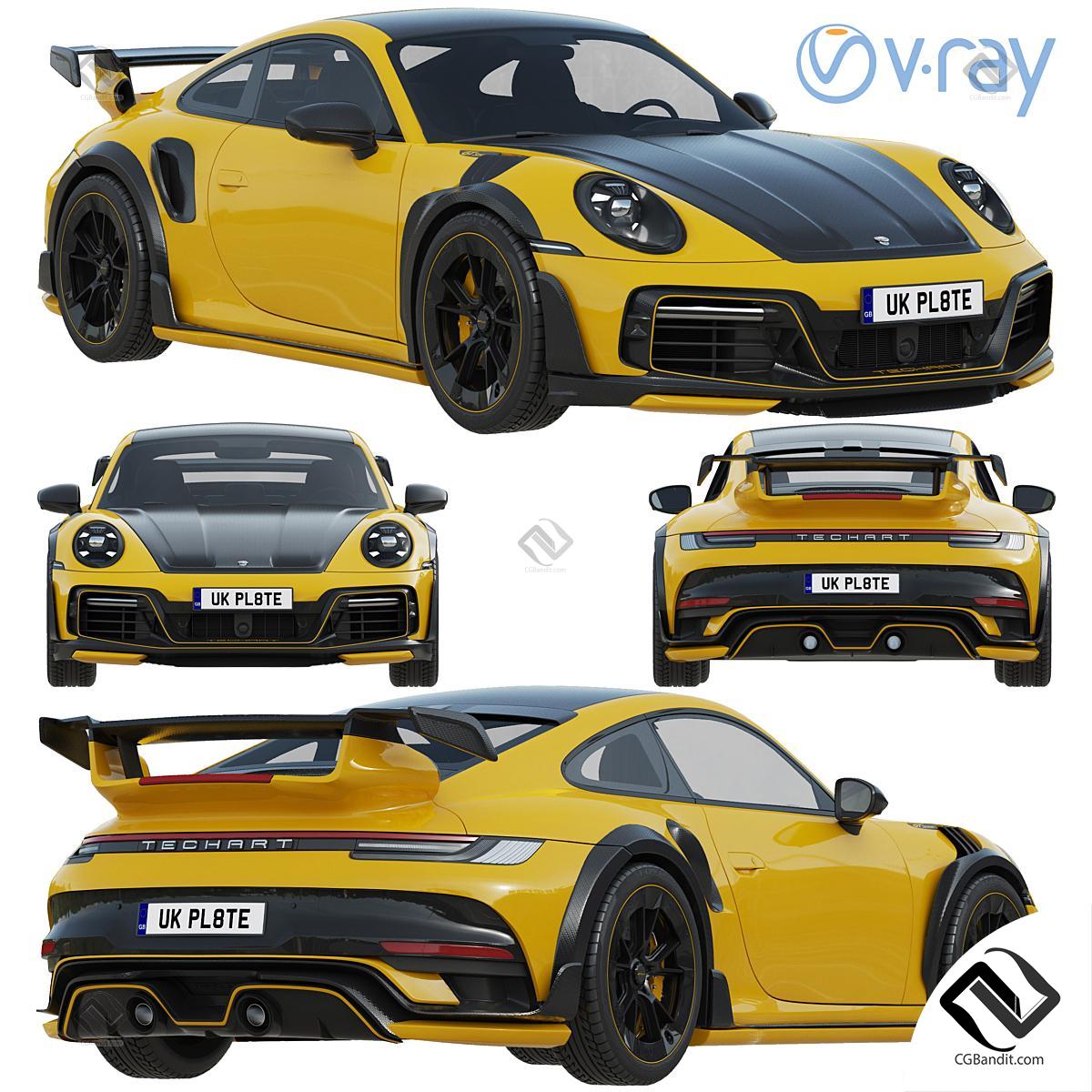 Транспорт Porsche 911 TECHART GTstreet R 3D модель скачать на CGBandit в  формате 3d max, 3ds, obj, fbx, материалы Vray, Corona Render