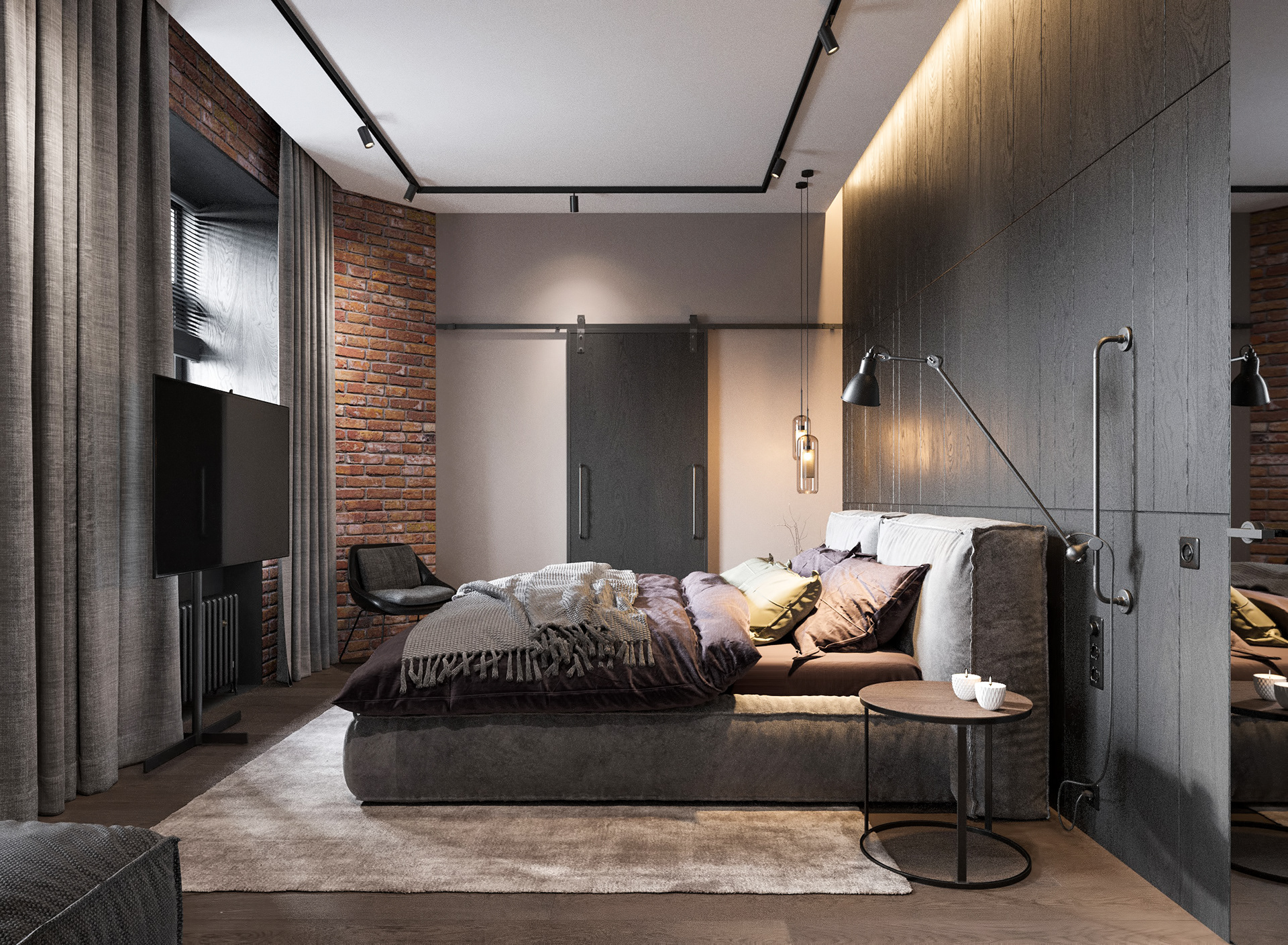  bedroom in contemporary style with loft elements.